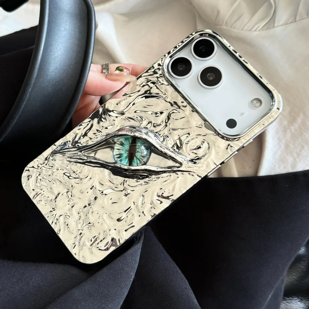 Luxury Electroplated 3D Eye Case for iPhone 17 Series – Wrinkled Pattern Fashion Cover