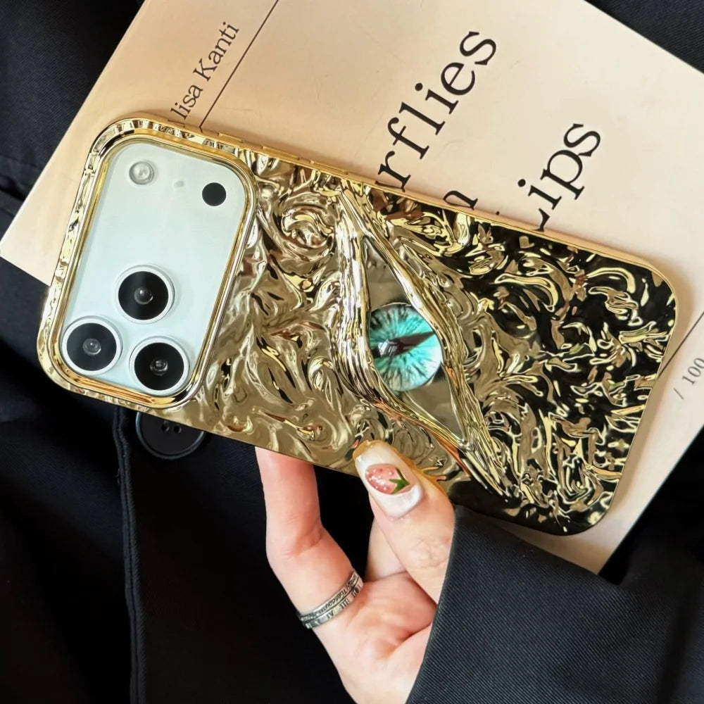 Luxury Electroplated 3D Eye Case for iPhone 17 Series – Wrinkled Pattern Fashion Cover