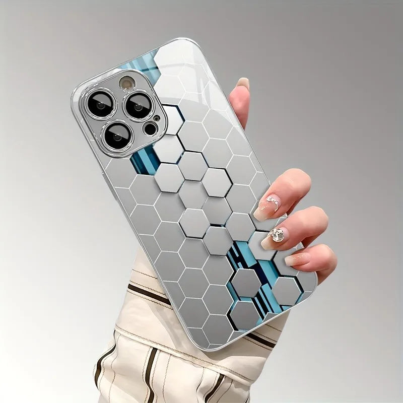 Silver Gradient Honeycomb Glass Electroplated Case for iPhone 17 Series – Premium Protection with Stylish Shine