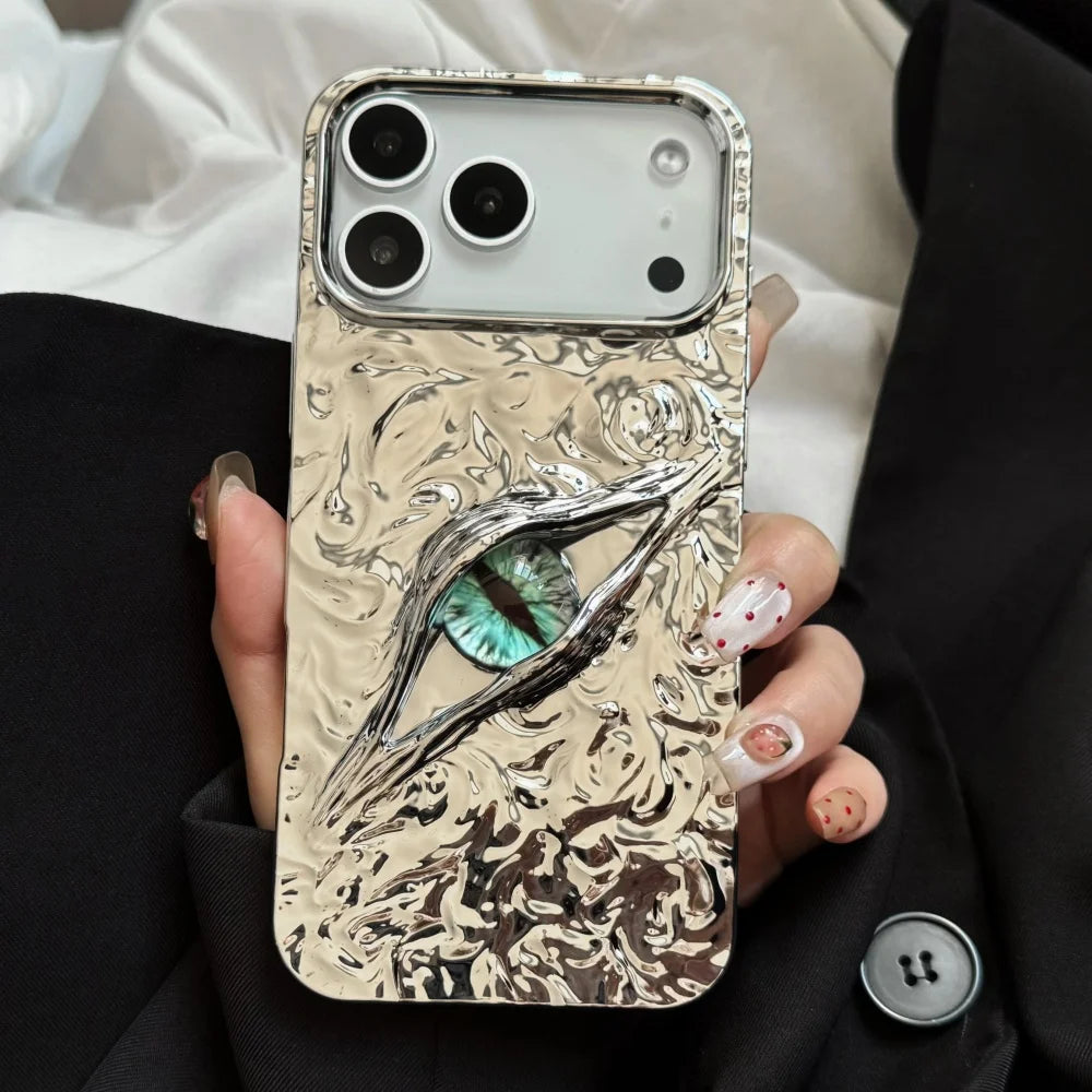 Luxury Electroplated 3D Eye Case for iPhone 17 Series – Wrinkled Pattern Fashion Cover