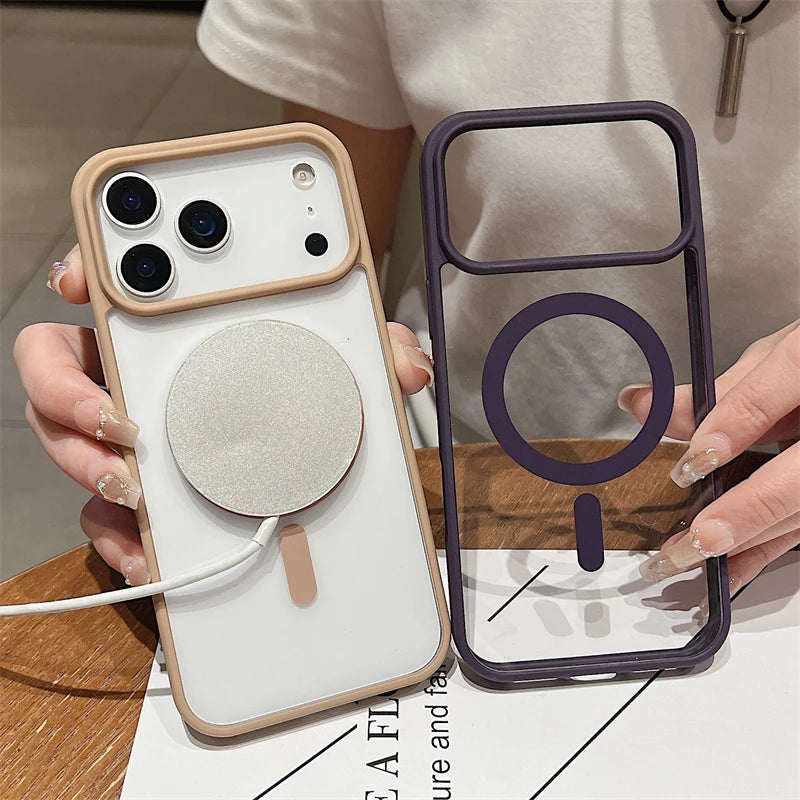 Luxury For Magsafe Magnetic Wireless Charge Case For iPhone 17Air  17 Pro Max Plus Transparent Hard Back Cover