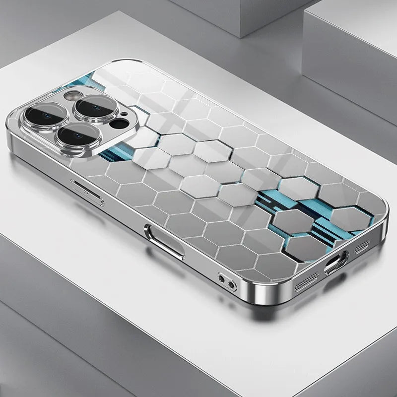 Silver Gradient Honeycomb Glass Electroplated Case for iPhone 17 Series – Premium Protection with Stylish Shine