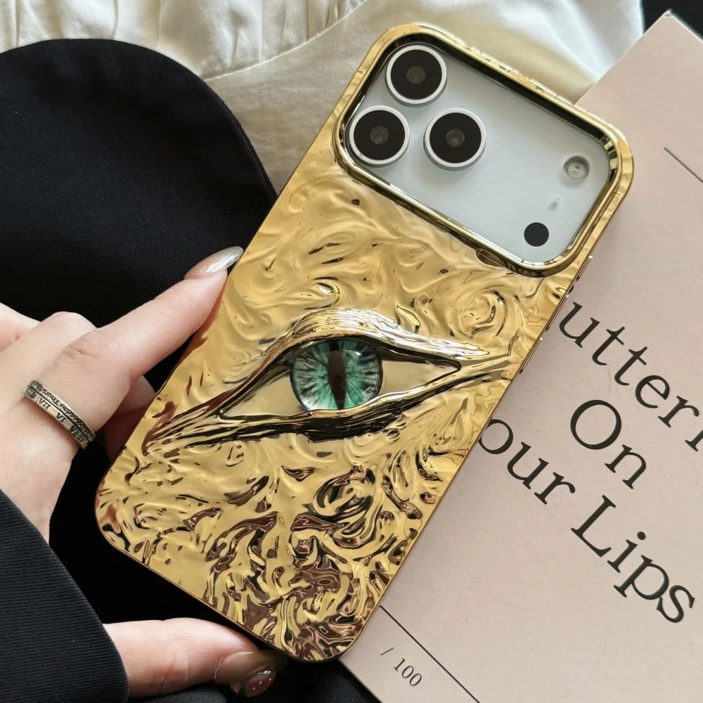 Luxury Electroplated 3D Eye Case for iPhone 17 Series – Wrinkled Pattern Fashion Cover