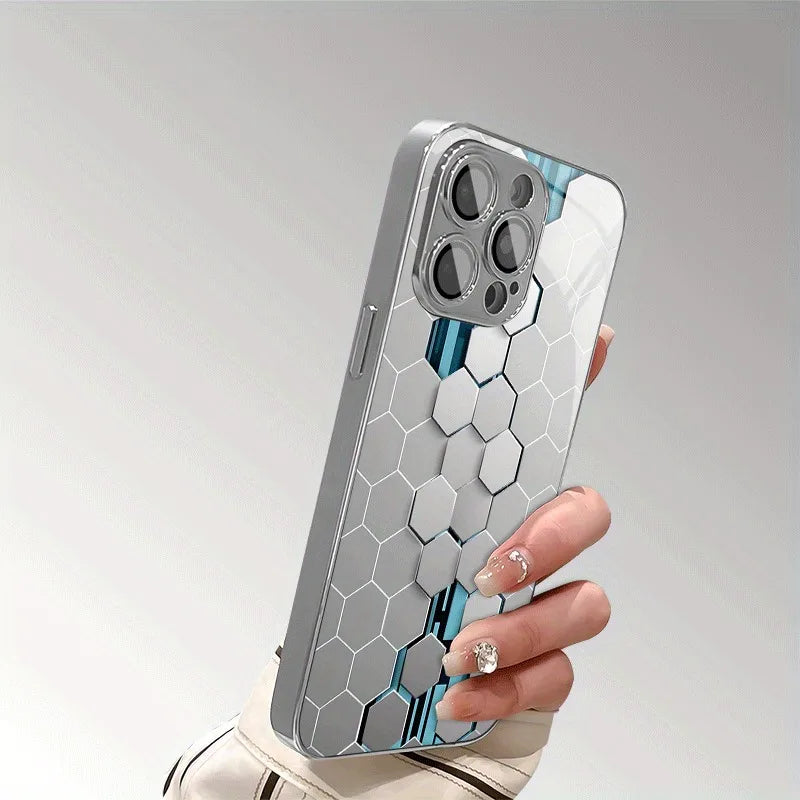 Silver Gradient Honeycomb Glass Electroplated Case for iPhone 17 Series – Premium Protection with Stylish Shine